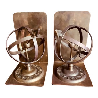 Vintage 1940s Brass Armillary Sphere Bookends - a Pair For Sale