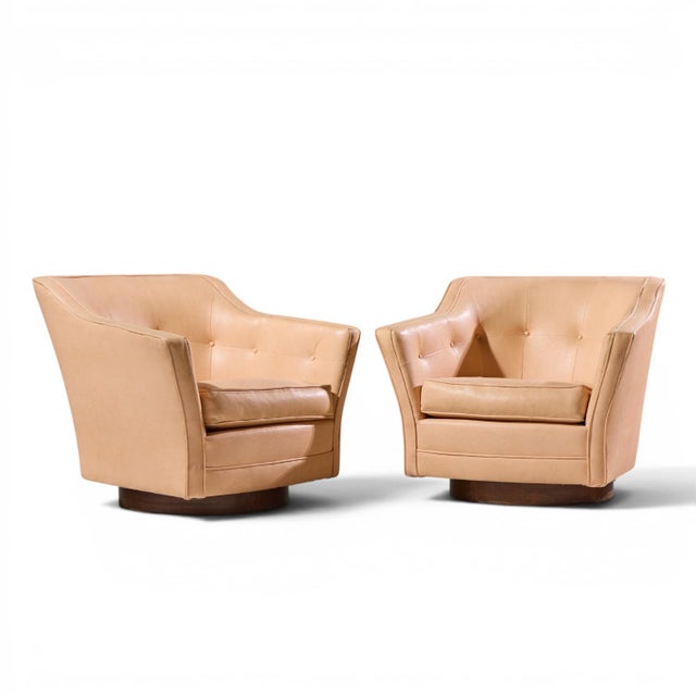 Mid-Century Modern Edward Wormley for Dunbar Style Mid Century Walnut Swivel Lounge Chairs - Pair For Sale - Image 3 of 12