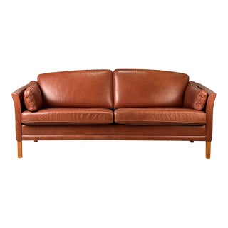 Vintage Danish Rust Brown Leather Sofa For Sale