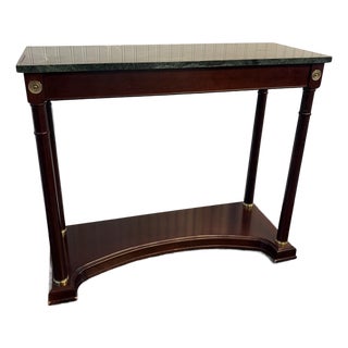 1980s Bombay Co. Neoclassical Empire Style Mahogany Marble Top Console Table. For Sale