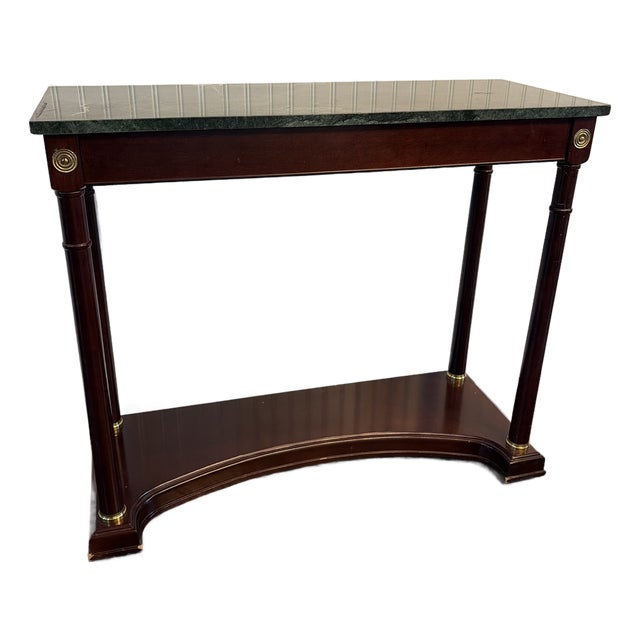 1980s Bombay Co. Neoclassical Empire Style Mahogany Marble Top Console Table. For Sale