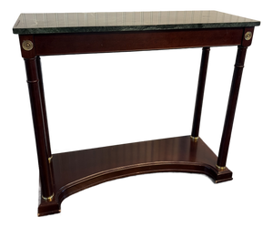 1980s Bombay Co. Neoclassical Empire Style Mahogany Marble Top Console Table.