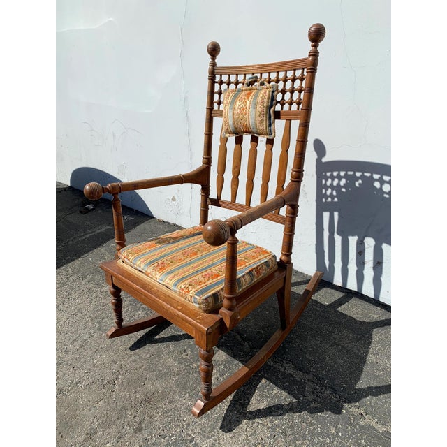 Early 20th Century Antique Rocking Chair Wood Spindle For Sale - Image 4 of 10