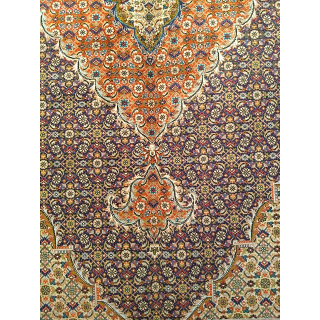 19th Century Antique Persian Tabriz Mahi Rug, Hand-Knotted Wool & Silk, Herati Geometric Pattern, Ivory & Blue, 7x10 For Sale - Image 5 of 10
