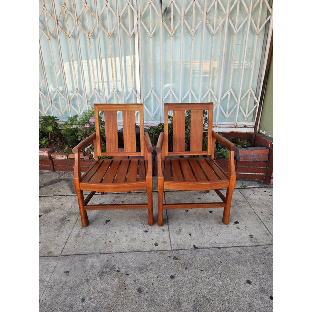 solid Wood teak patio set of four Armchairs with natural color Wood
