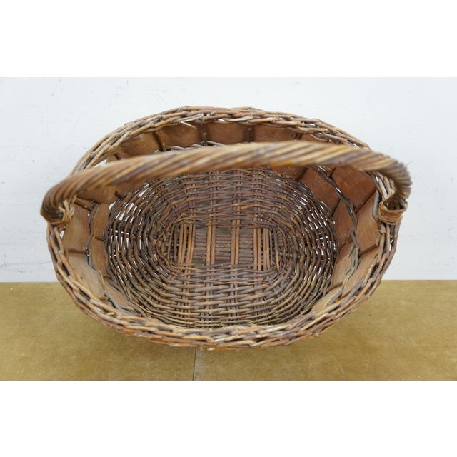 Wood Vintage Woven Bark Country Farmhouse Harvest Gathering Basket 18" For Sale - Image 7 of 11