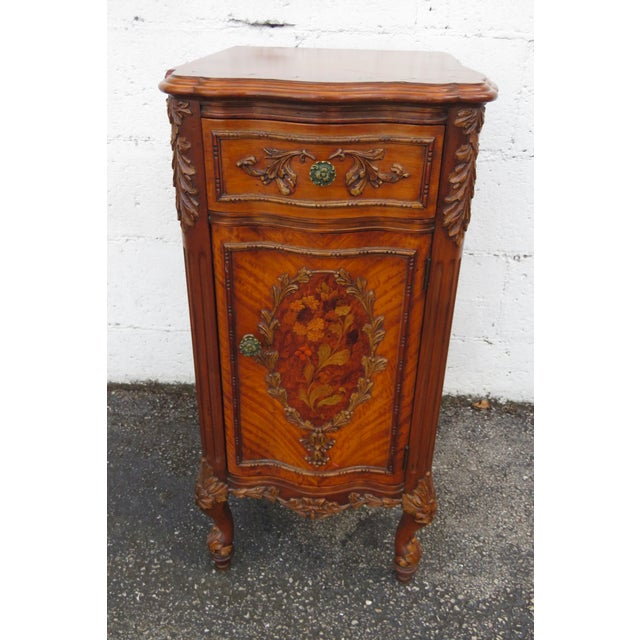 This classic Nightstand is made out of wood, solid wood, veneer, and brass. It came with a set that was label Johnson...