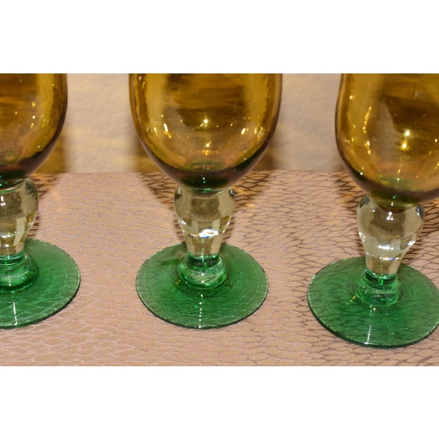 Mexican 1980s Hand Blown Amber Cocktail Glasses, Made in Mexico- Set of 4 For Sale - Image 3 of 6
