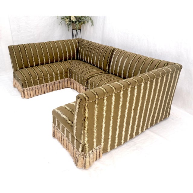 Mid 20th Century Two Way Two Part "C" Shape Striped Upholstery Custom Sofa Couch w/ Tassels MINT! For Sale - Image 5 of 16