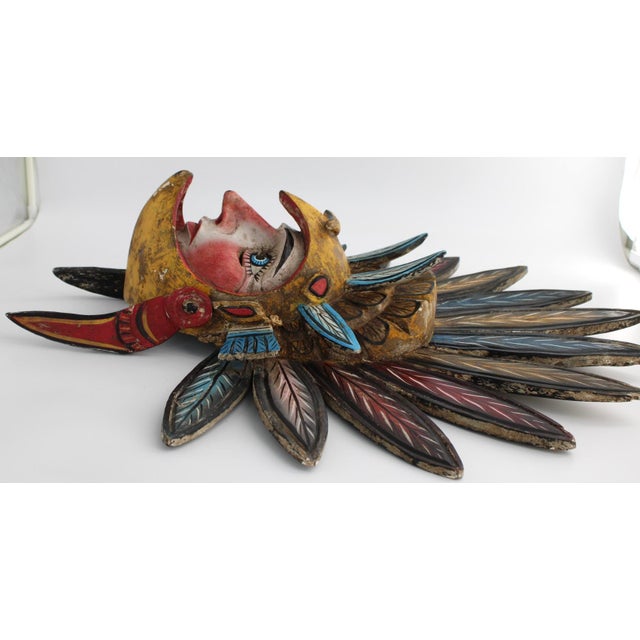 Vintage Ixcateopan Cuauhtemoc Folk Art Dance Mask, Hand Carved Mexican, 24x24" For Sale - Image 4 of 11