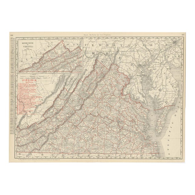 Antique Map of Virginia The Dominion by Ran McNally, 1899 For Sale