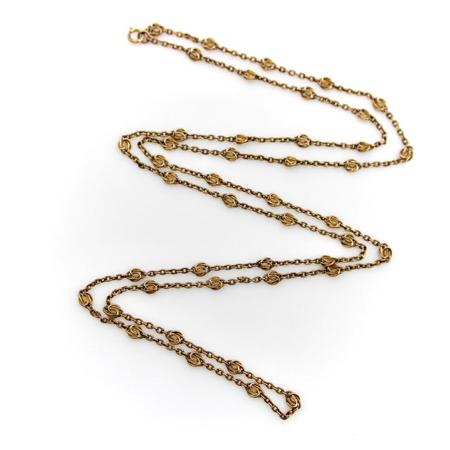 Late 19th Century Victorian Fetter Knot 38” Chain in 16.6k Gold For Sale - Image 4 of 8