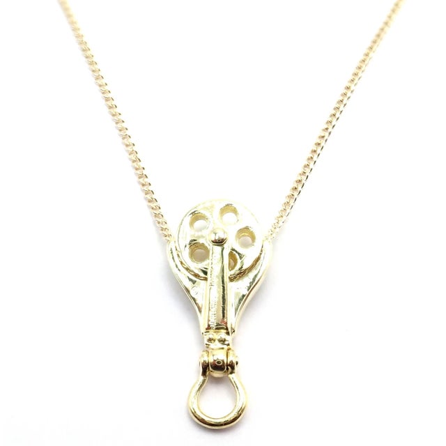 Contemporary Vintage Tiffany & Co. Ralph Lauren Yellow Gold Pulley Pendant Necklace For Sale - Image 3 of 14