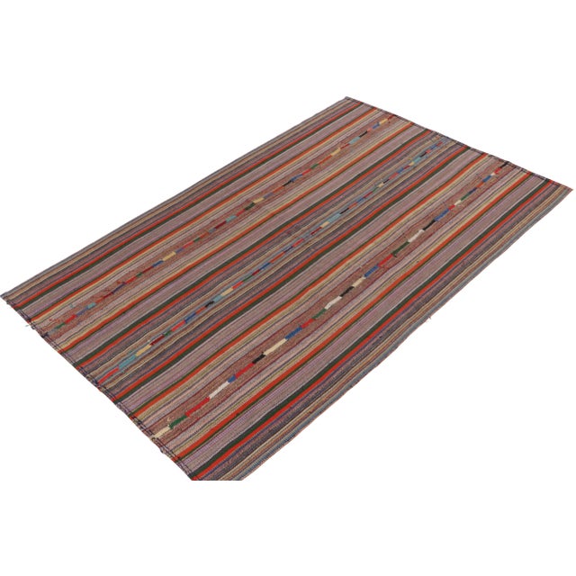 Traditional 1950s Vintage Chaput Kilim Rug in Polychromatic Stripe Patterns For Sale - Image 3 of 6