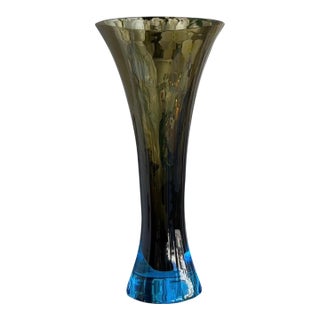 Huge Seguso for Donghia Murano Blue & Topaz Glass Sommerso Vase For Sale