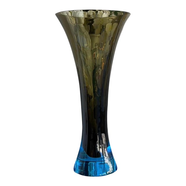 Huge Seguso for Donghia Murano Blue & Topaz Glass Sommerso Vase For Sale