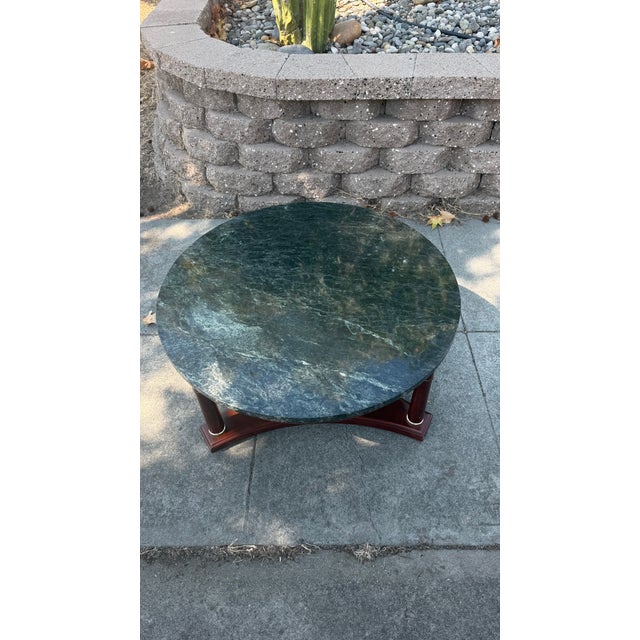 Vintage French Empire Neoclassical Style Mahogany Green Marble TopCoffee Table For Sale - Image 4 of 13
