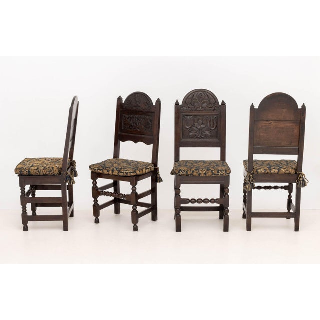 Set of Eight Jacobean Carved Oak Dining Chairs For Sale - Image 9 of 16