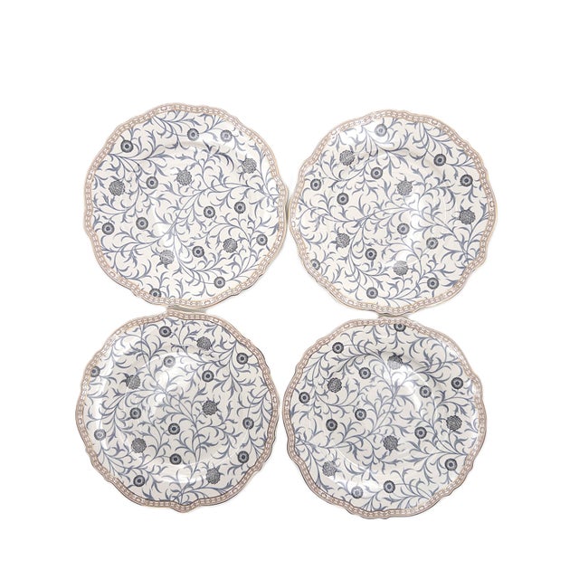 Ceramic Morris & Co. Porcelain Dessert Plates With Botanical Pattern and Scalloped Edges - Set of 4 For Sale - Image 7 of 9