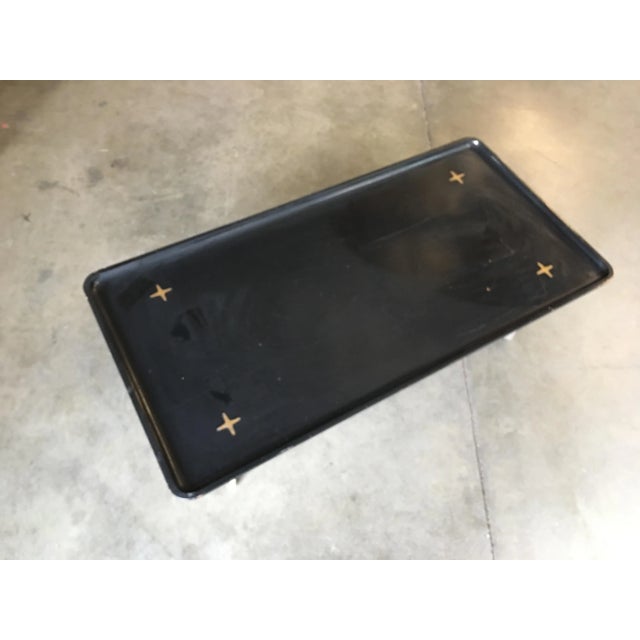 Metal Mid Century Black Lacquer Coffee Table with Solid Cast Bronze Base For Sale - Image 7 of 11