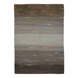 Turkish Safari Kilim 5X7 Striped Tan, Gray & Ivory Handmade Area Rug #1142188 For Sale