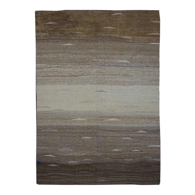 Turkish Safari Kilim 5X7 Striped Tan, Gray & Ivory Handmade Area Rug #1142188 For Sale