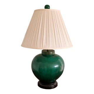 Monumental Chinese Emerald Green Porcelain Vase Table Lamp For Sale