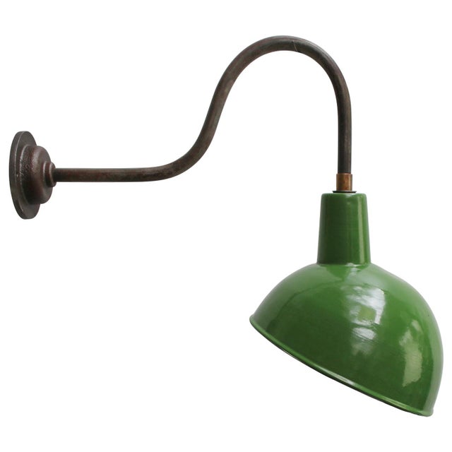 Metal Vintage French Industrial Green Enamel Wall Light For Sale - Image 7 of 7