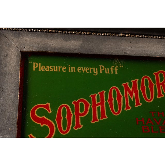 Traditional Sophomore Cigar Reverse Painted Glass Sign, C. 1910s For Sale - Image 3 of 5