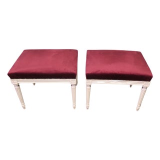Red Velvet Library Stools, 1900, Set of 2 For Sale