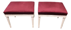 Red Velvet Library Stools, 1900, Set of 2