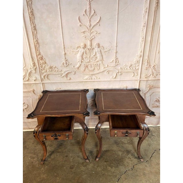 Pair of French Louis XV Faux-Leather Painted Side Tables For Sale - Image 14 of 18