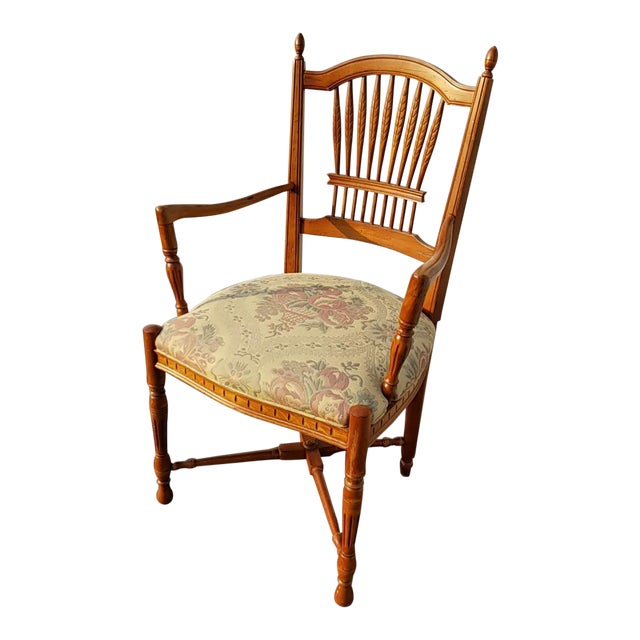 Vintage French Country Ethan Allen Side Chair With Carved Wheat Sheaf