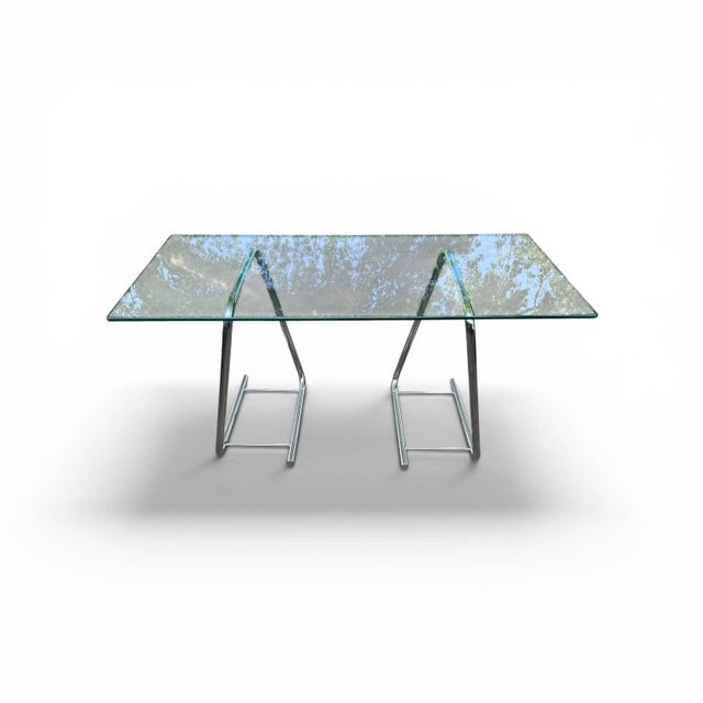 1970's Chrome Paperclip Tubular Tresles With Glass Top Table For Sale - Image 13 of 14