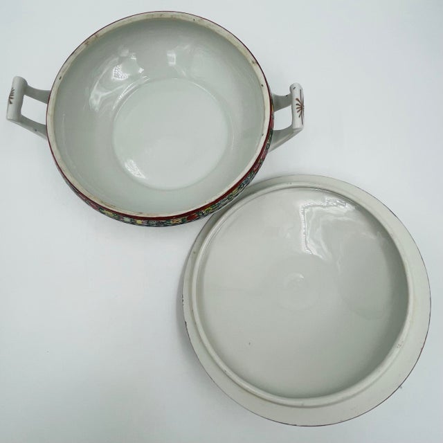 Vintage Chinoiserie Famille Rose Porcelain Covered Tureen Centerpiece - Rooster and Bok Choy Cabbage For Sale - Image 10 of 16