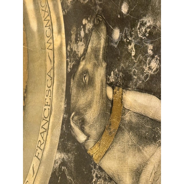 This striking print depicts two greyhounds in refined tranquility, their figures captured with precision and underscored...