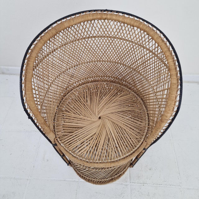 Mid-Century Boho Chic Rattan Barrel Chair with Outdoor Cushion, 1970s For Sale - Image 10 of 12