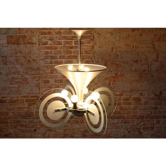 Bauhaus Chandelier in Chrome and Sandblasted Glass from F. Anýž, Czech, 1930s For Sale - Image 11 of 17