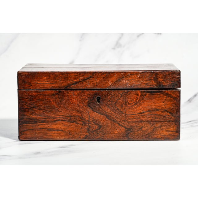 Delightful Antique Wood Jewelry Box With Key 19th Century Home Decor For Sale - Image 4 of 13