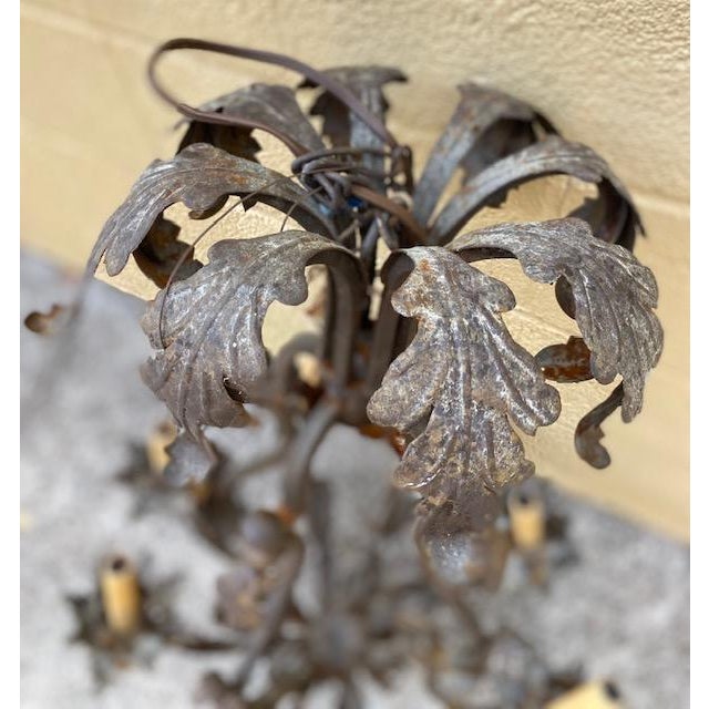 Late 20th Century Wrought Iron Oxidized Tin Electrified Candelabra Chandelier For Sale - Image 9 of 10