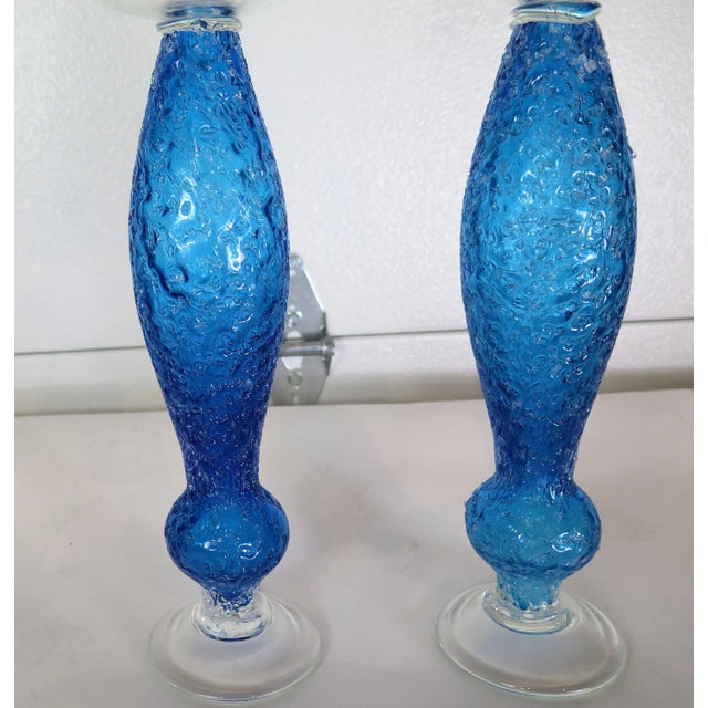 Mid-Century Modern Rare Mid Century Modern Cobalt Blue Spun Glass 15" Candle Holders-A Pair For Sale - Image 3 of 5