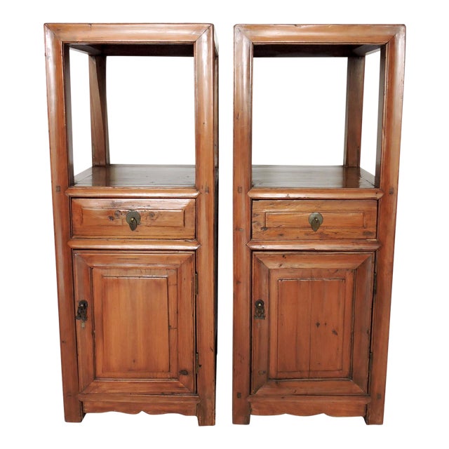 Fine Antique Chinese Pine Wood Pedestal Style Storage Cabinets