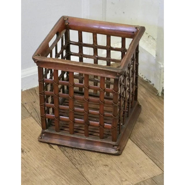 Wood Vintage Oriental Bamboo Waste Paper Basket For Sale - Image 7 of 8
