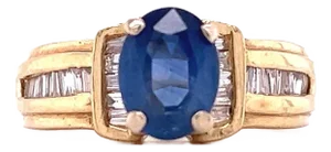 1.22 Carat Oval Cut Blue Sapphire with Baguette Cut Diamonds in 14k Gold Ring, Size 6.75