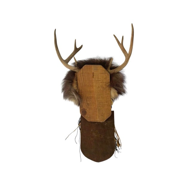 Late 20th Century Late 20th Century Shaman Mask Plaster With Antler Vintage Southwestern Walk Mount Decor For Sale - Image 5 of 5