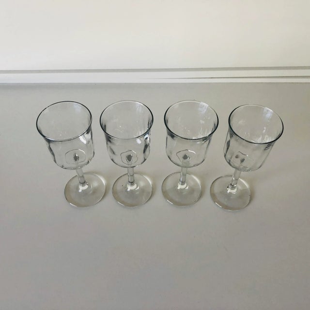 90's set of 4 clear glass wine goblets 2.75"D X 6.75"H , No makers mark in excellent condition.
