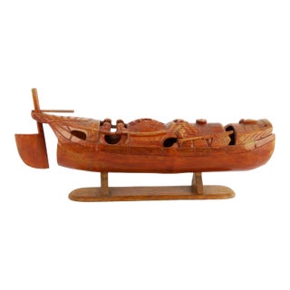 Chinese Carved Bamboo Junk Boat Circa 1920's For Sale