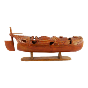 Chinese Carved Bamboo Junk Boat Circa 1920's