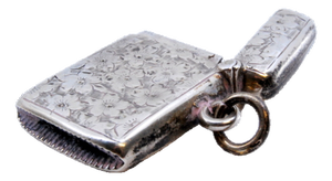 Victorian Silver Matchbox with Plant Motifs Surrounding Monogram Card and Suspension Ring