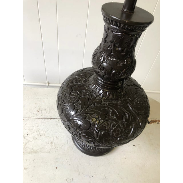 Brown Classic Western Embossed Oak Leaf Pattern Lamp For Sale - Image 8 of 13